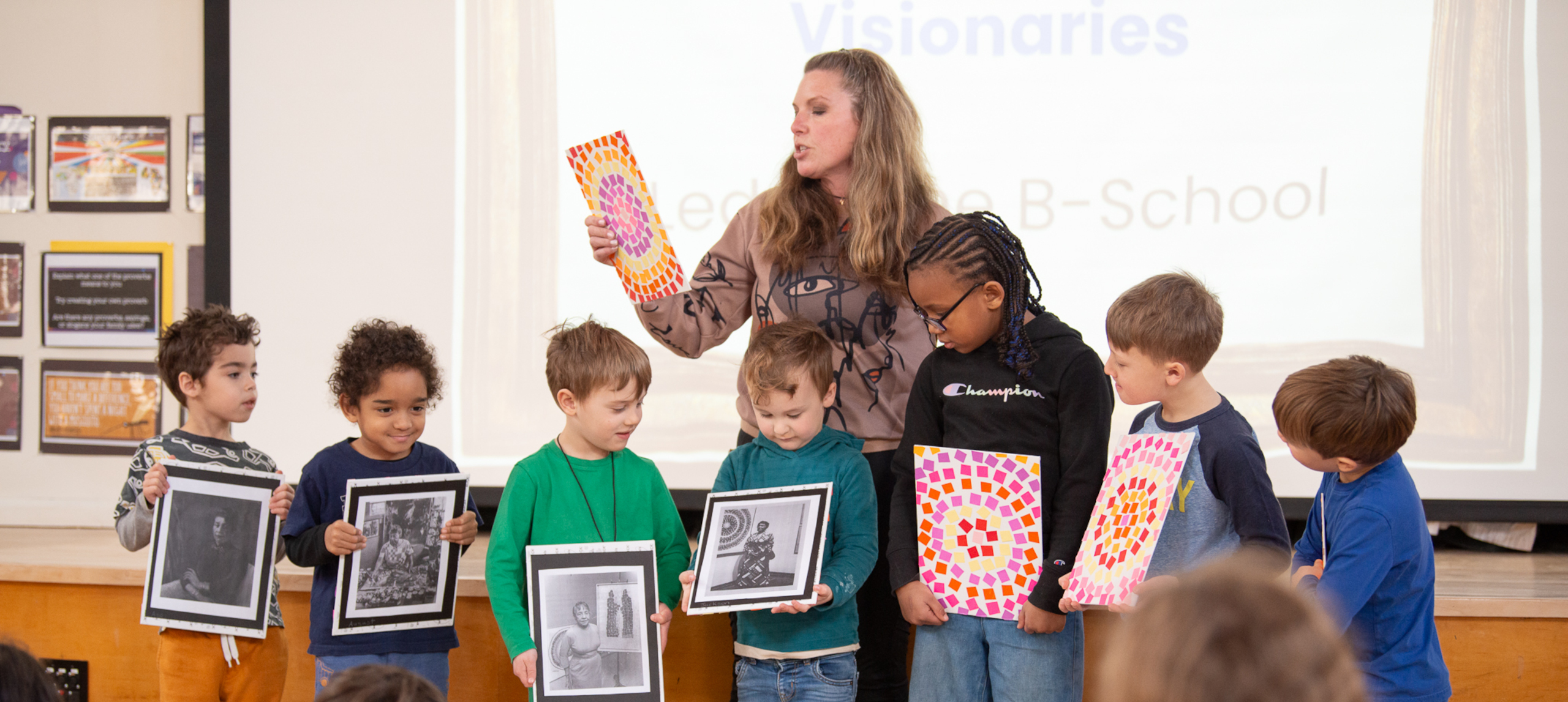 Students and teacher presenting projects